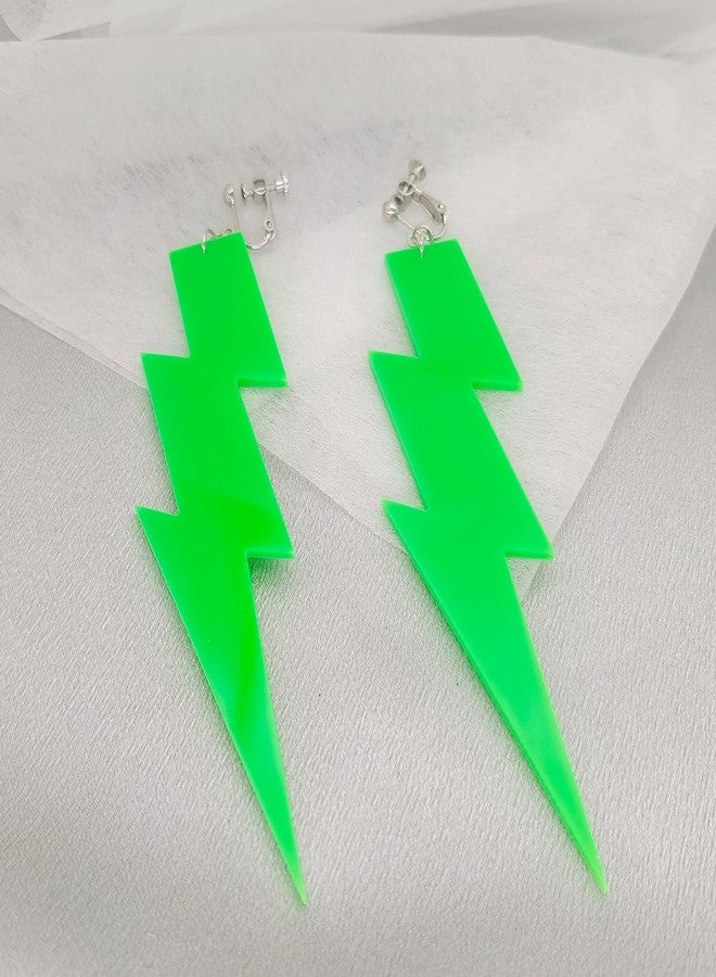 Modpide 3 Pairs 80S Neon Earrings Earrings Exaggerate Punk Lightning Bolt Clip on Earrings Halloween 1980s Party Non Pierced Clip Earrings for Women (rose red+green+yellow) - Image 5